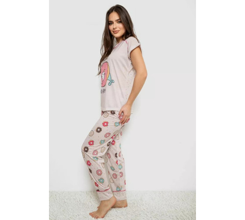 Піжама жіноча з принтом, колір бежевий, 243RP6015