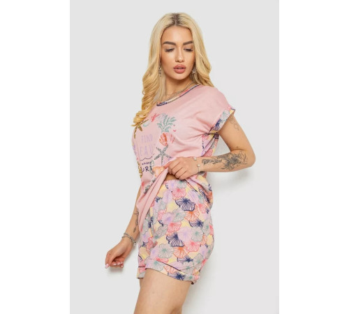 Піжама жіноча з принтом, колір пудровий, 243R6016