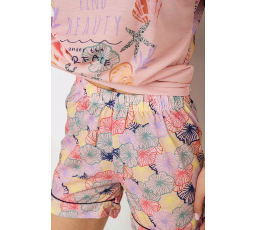 Піжама жіноча з принтом, колір пудровий, 243R6016