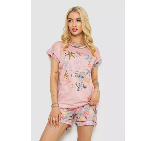 Піжама жіноча з принтом, колір пудровий, 243R6016