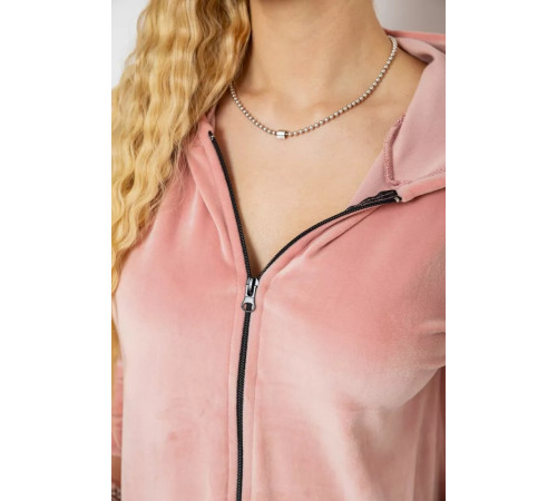 Халат женский велюровый на молнии, цвет пудровый, 238R101.