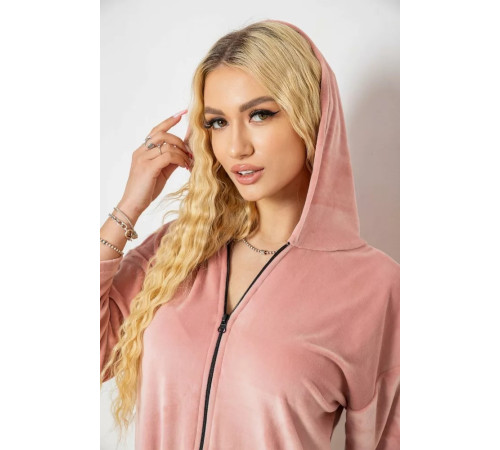 Халат женский велюровый на молнии, цвет пудровый, 238R101.