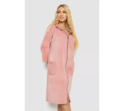 Халат женский велюровый на молнии, цвет пудровый, 238R101.