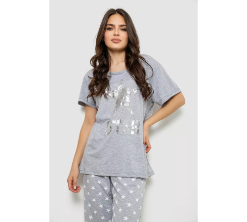 Піжама жіноча з принтом, колір сірий, 243R1602-011