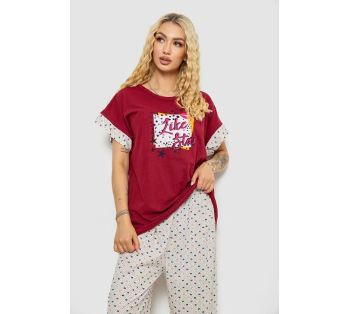 Піжама жіноча з принтом, колір бордовий, 243R8495-1