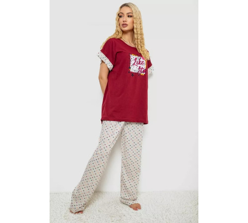 Піжама жіноча з принтом, колір бордовий, 243R8495-1