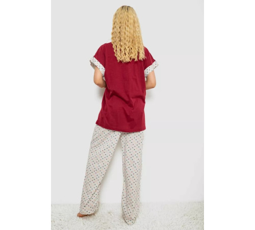 Піжама жіноча з принтом, колір бордовий, 243R8495-1