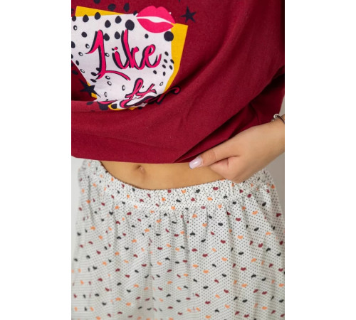 Піжама жіноча з принтом, колір бордовий, 243R8495-1