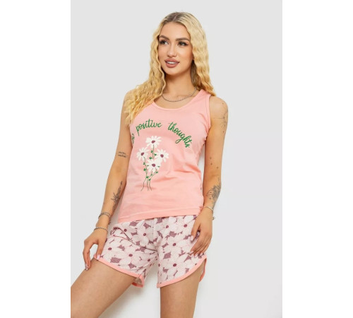 Піжама жіноча з принтом, колір персиковий, 243R2049