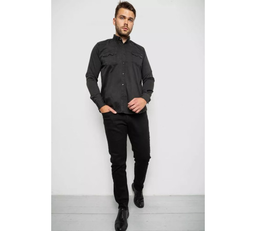 Рубашка мужская джинсовая однотонная стрейч, цвет серый, 214R16385