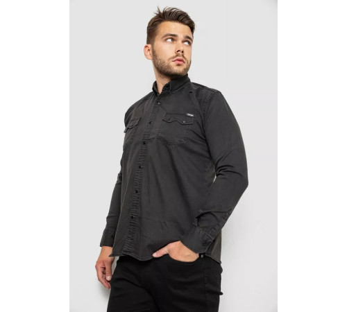 Рубашка мужская джинсовая однотонная стрейч, цвет серый, 214R16385