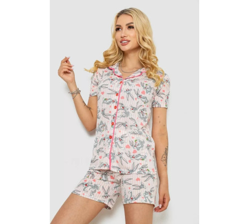 Піжама жіноча з принтом, колір рожевий, 243R70349
