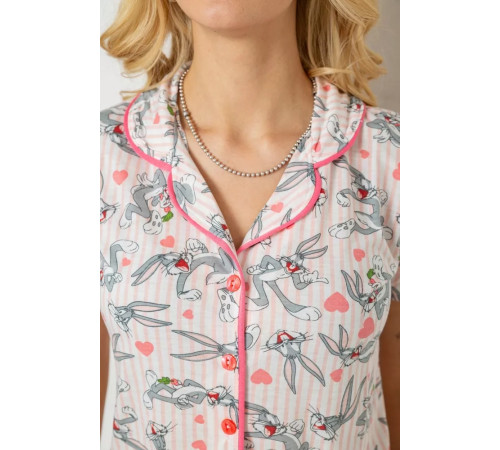 Піжама жіноча з принтом, колір рожевий, 243R70349