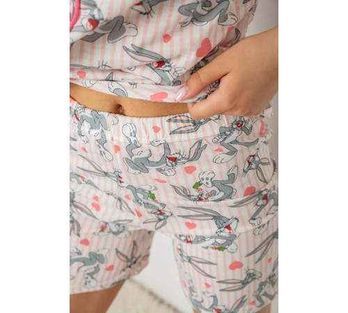 Піжама жіноча з принтом, колір рожевий, 243R70349