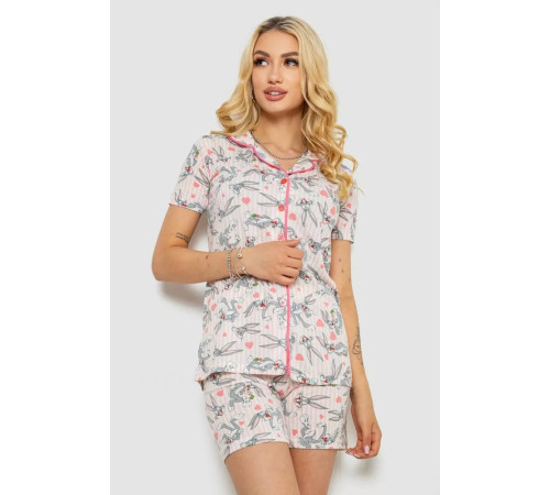 Піжама жіноча з принтом, колір рожевий, 243R70349