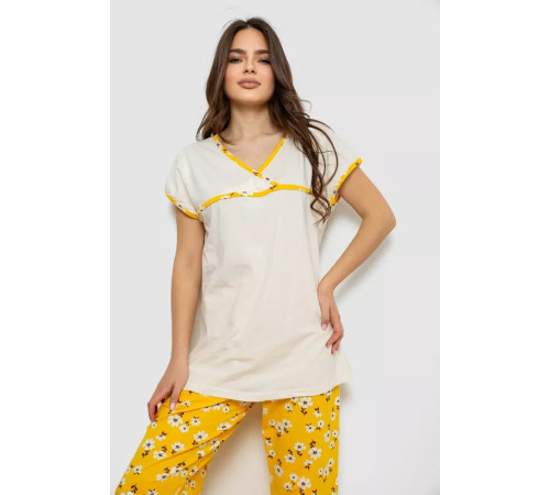 Жіноча піжама з принтом, колір молочний, 243R1600-002