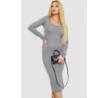 Платье однотонное базовое на байке, цвет серый, 129R0427