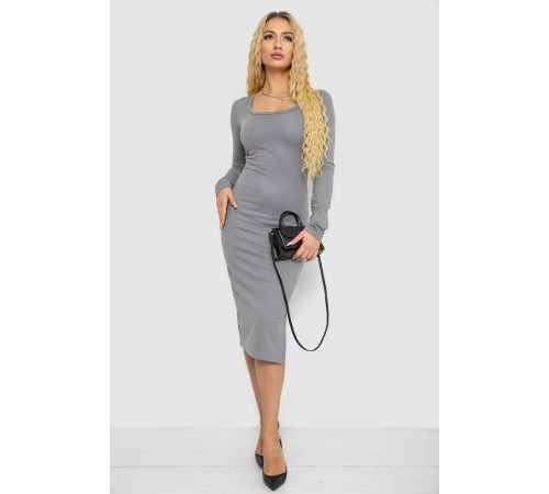 Сукня однотонна базова на байку, колір сірий, 129R0427