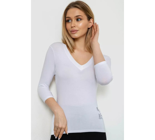 Жіночий лонгслів укорочений з рукавом 3/4, колір білий, 186R508