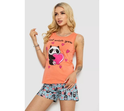 Піжама жіноча з принтом, колір помаранчевий, 243R24493