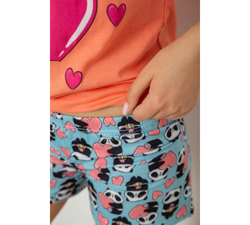 Піжама жіноча з принтом, колір помаранчевий, 243R24493