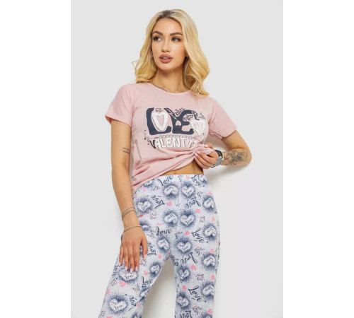 Женская пижама с принтом, цвет пудровый, 243R2523