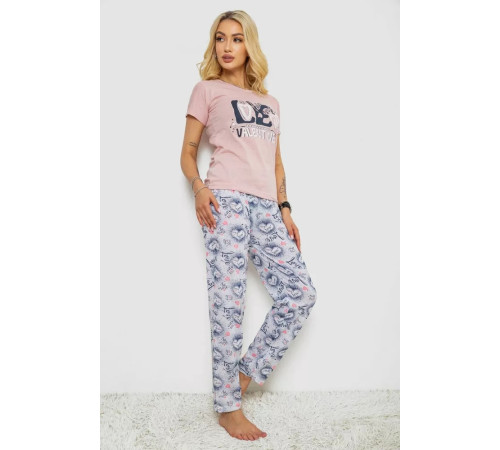 Женская пижама с принтом, цвет пудровый, 243R2523