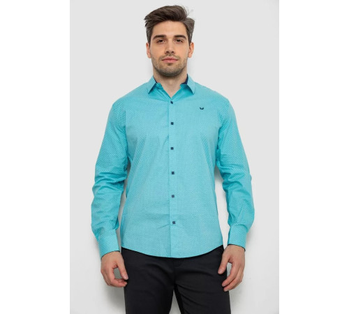 Рубашка мужская с принтом, цвет бирюзовый, 214R7401.