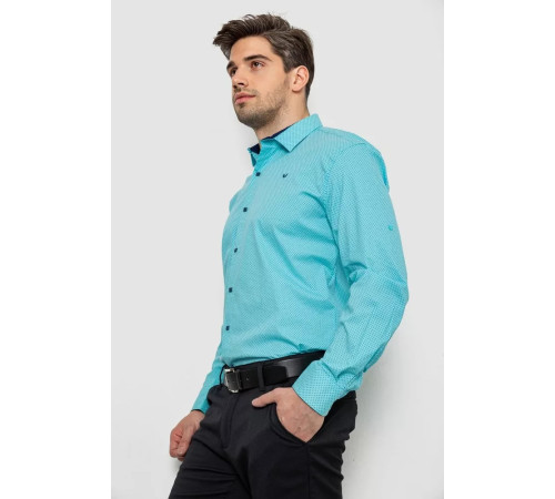 Рубашка мужская с принтом, цвет бирюзовый, 214R7401.