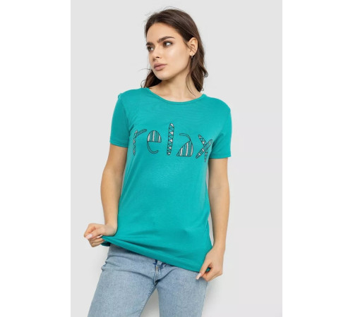 Футболка жіноча з принтом, колір бірюзовий, 244R610