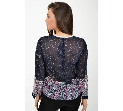Блуза офісного стилю, колір Синьо-рожевий з квітковим принтом, 115R036