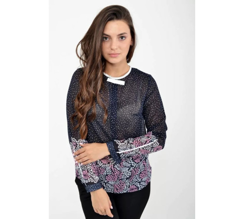 Блуза офісного стилю, колір Синьо-рожевий з квітковим принтом, 115R036