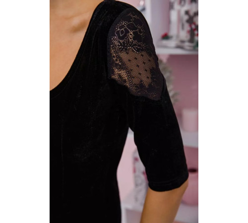 Приталенное черное платье, с кружевом на рукавах, 167R800