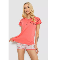 Піжама жіноча з принтом, колір кораловий, 243R0004-P14