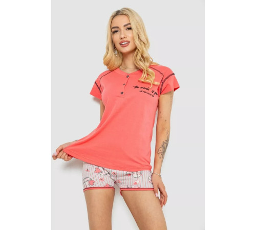 Пижама женская с принтом, цвет коралловый, 243R0004-P14