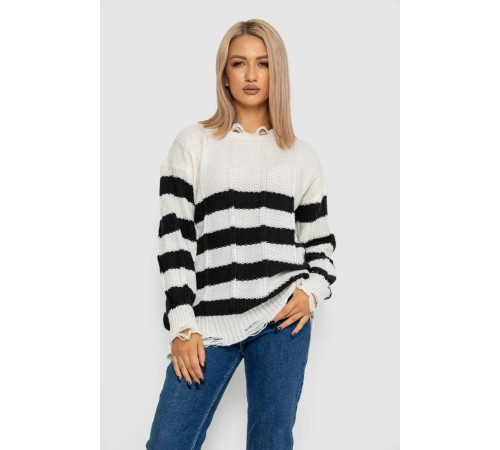 Свитер женский в полоску, цвет бело-черный, 244RA111