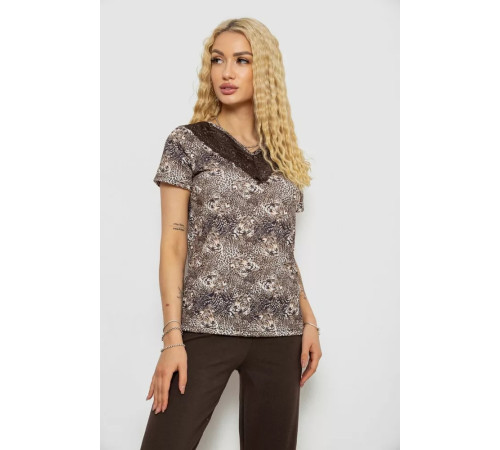 Пижама женская с принтом, цвет бежево-коричневый, 243R15709.