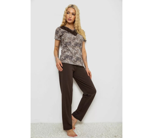 Пижама женская с принтом, цвет бежево-коричневый, 243R15709.