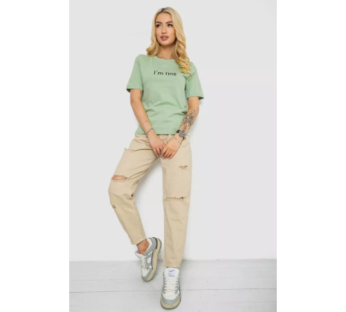 Женская футболка с принтом, цвет оливковый, 241R1833.