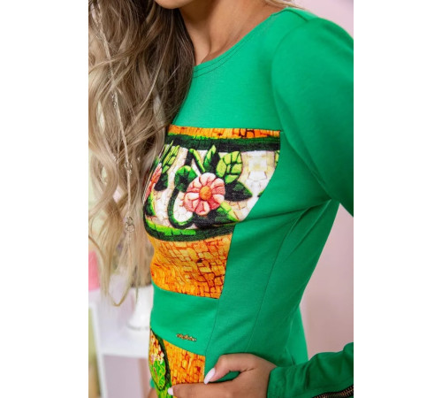 Приталена сукня середньої довжини, в принт зеленого кольору, 167R067-2