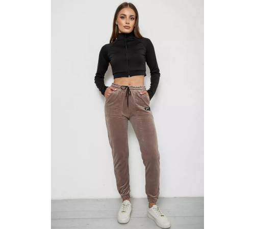 Штани жіночі велюрові на флісі, колір бежевий, 238R58473-2