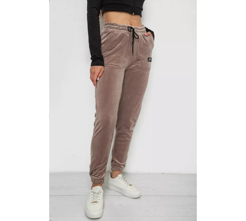 Штани жіночі велюрові на флісі, колір бежевий, 238R58473-2