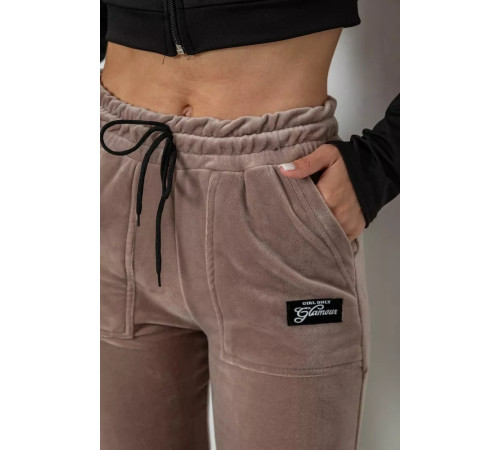 Штани жіночі велюрові на флісі, колір бежевий, 238R58473-2