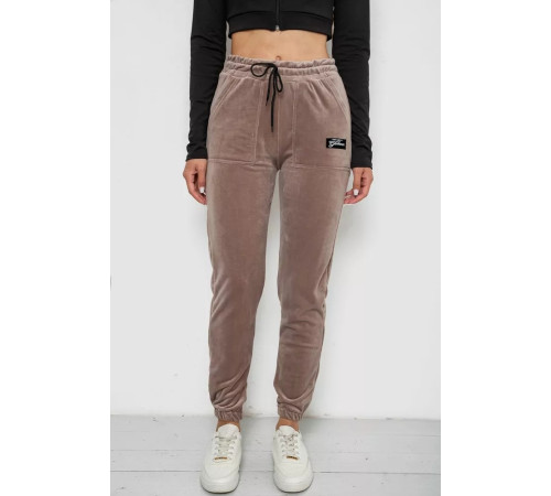 Штани жіночі велюрові на флісі, колір бежевий, 238R58473-2