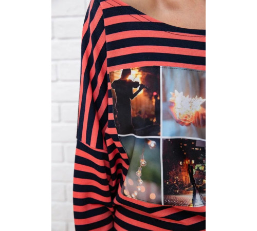 Короткое платье, в розово-синюю полоску с принтом, 167R149-2.