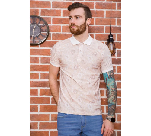 Мужское поло, в цветочный принт, бежевого цвета, 194R2120.