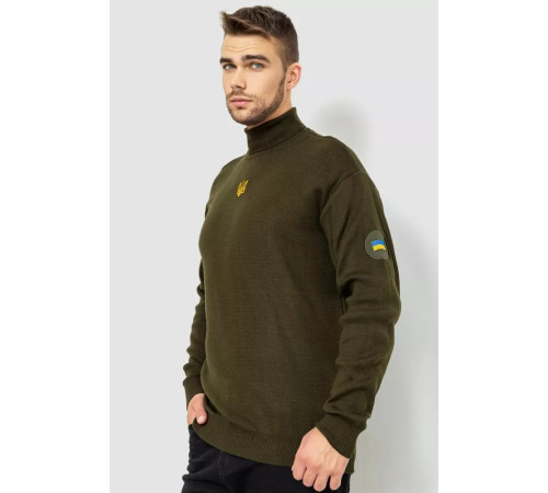 Гольф чоловічий з вишивкою тризуб, колір хакі, 161R07