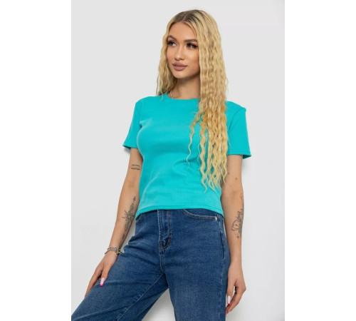 Женская футболка в рубчик, цвет бирюзовый, 238R123-1
