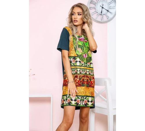Женское платье свободного кроя, зеленого цвета с принтом, 167R072