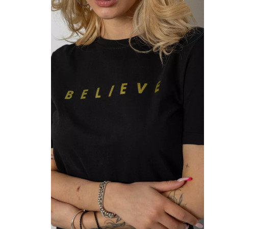 Женская футболка с принтом, цвет черно-золотистый, 238R57376